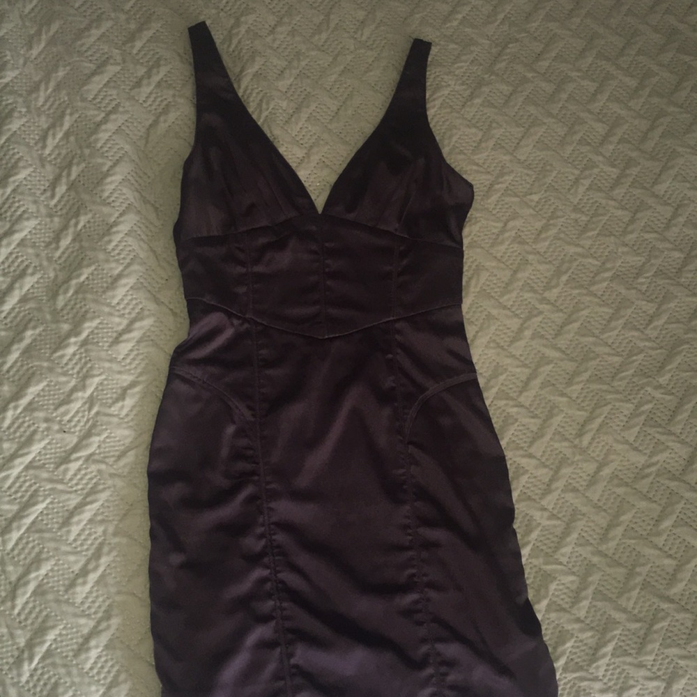 Gunmetal Satin Structured Mini Dress